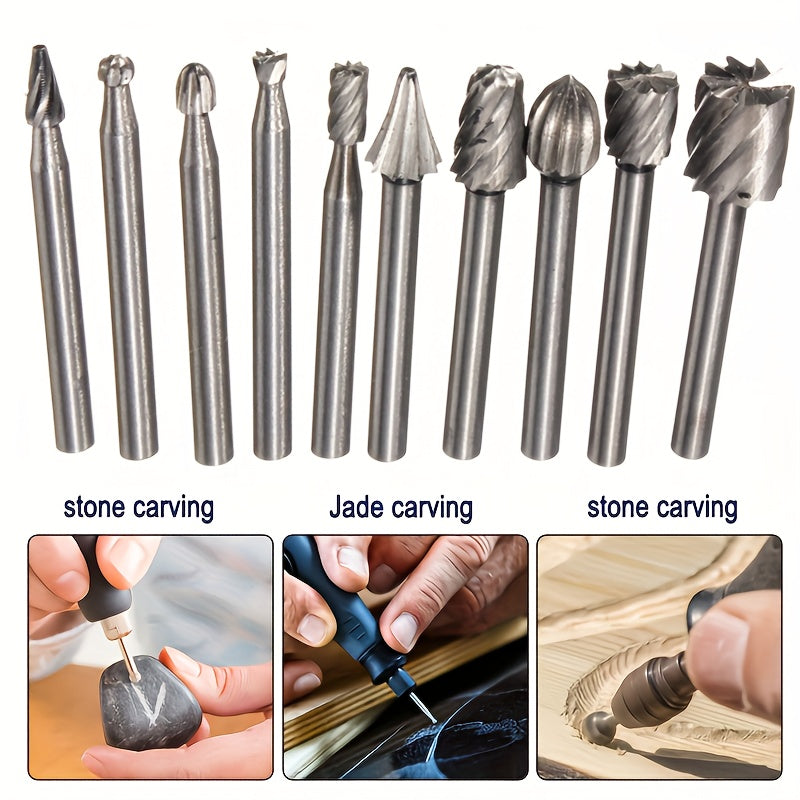 10pcs PMMJ Carving Bits Set for Rotary Tool Accessories 1/8in 3mm