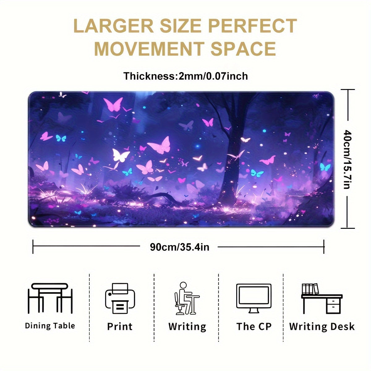Purple Butterfly Large Mouse Pad Extended Desk Pad Non Slip Rubber Base