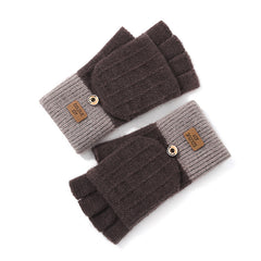 Women's Half Finger Knitted Gloves Winter Touch Screen Cartoon Flip