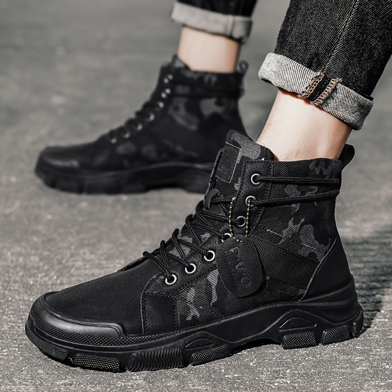 Men's High Heel Camo Ankle Boots for Street Style