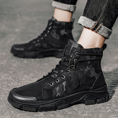 Men's High Heel Camo Ankle Boots for Street Style