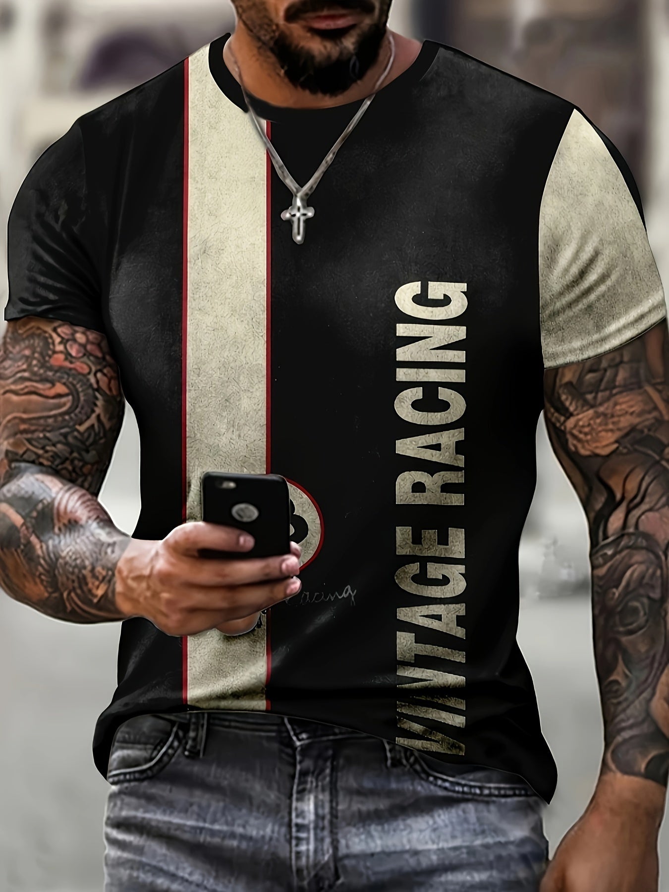 Men's Street Style Letter Print T-shirt for Summer
