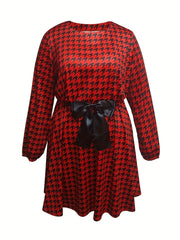 Houndstooth Print Bow Knot Front Dress