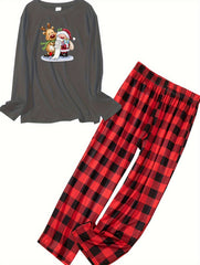 Christmas Lounge Set Women's Plus Santa Claus & Elk Print Long Sleeve