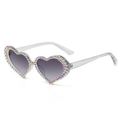 Rhinestone Heart Sunglasses Tinted Lens UV Protection