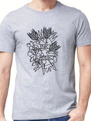 Men's Heart & Rose Graphic T shirt Casual Tee Summer Outdoor