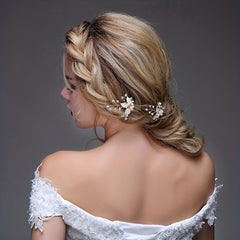 Alloy Leaf Shape Hairpin Inlaid Faux Pearl Crystal U shaped Hairpin