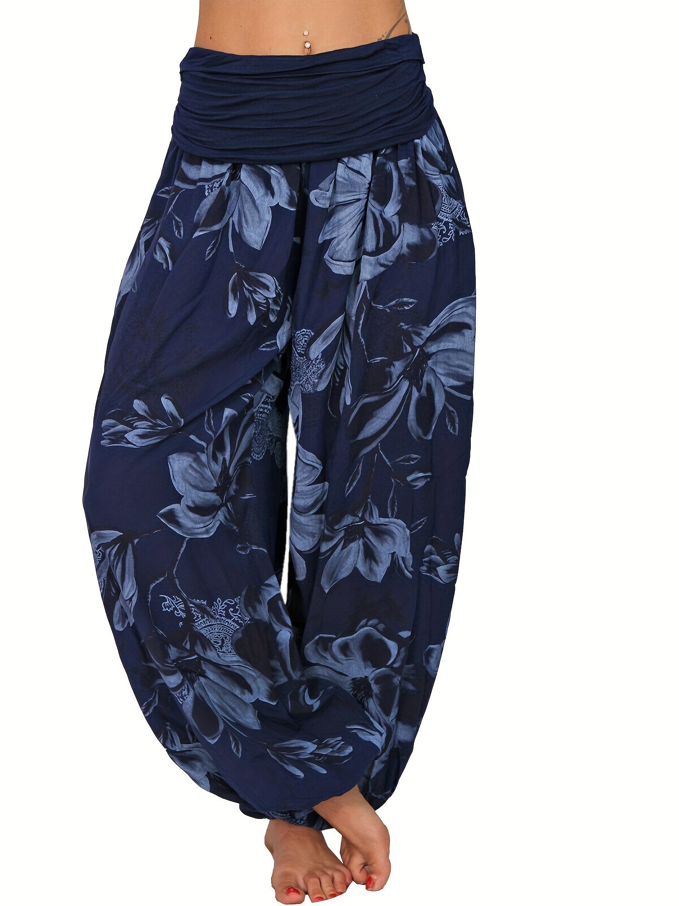 Boho Floral Print Harem Pants for Women