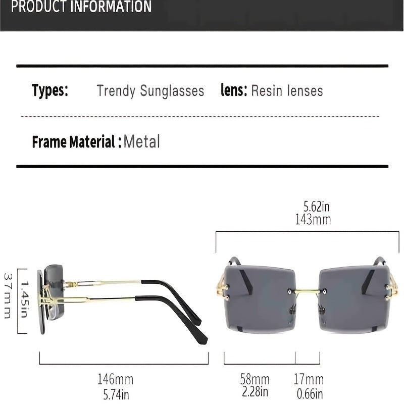 Rimless Rectangle Sunglasses Women UV400 Gradient Lens Glasses