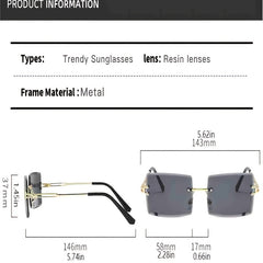 Rimless Rectangle Sunglasses Women UV400 Gradient Lens Glasses