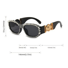 Chunky Oval Cat Eye 90s Sunglasses Crystal Sparkling Temple UV400
