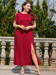 Solid Butterfly Sleeve Round Neck Maxi Dress