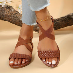 Women's Cross Strap Flat Sandals Open Toe Slip On Beach Sandals