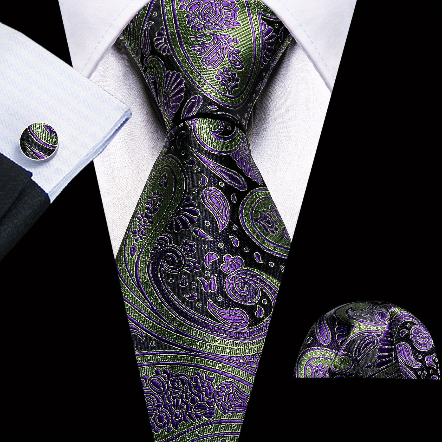 Barry Wang Men's Silver Grey Paisley Necktie Set
