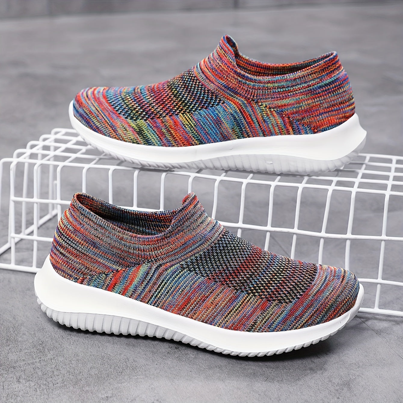 Colorful Knitted Mesh Breathable Running Shoes
