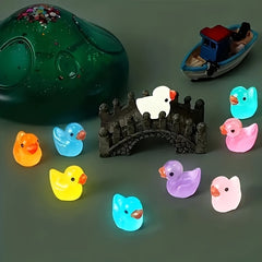 55pcs Mini Glowing Resin Duck Statue Micro Animal Garden Decoration