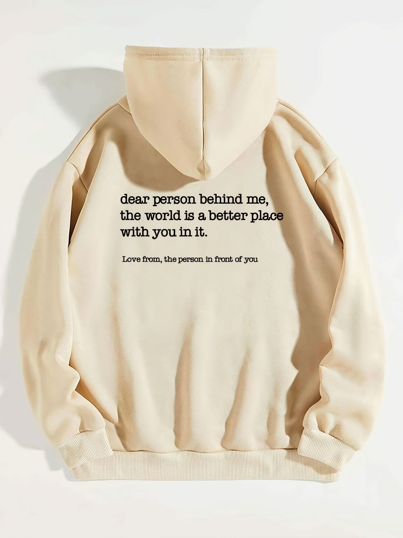 Slogan Print Drawstring Hoodie Casual Loose Hooded Warm Sweatshirt