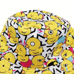 Yellow Duck Print Bucket Hat Reversible Cartoon Travel Beach Hats Unisex