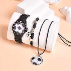 3pcs Boys' Silicone Football Watch Set Sports Quartz Wristwatch