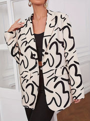 Allover Print Lapel Neck Blazer Business Casual Flap Pockets Long Sleeve Blazer