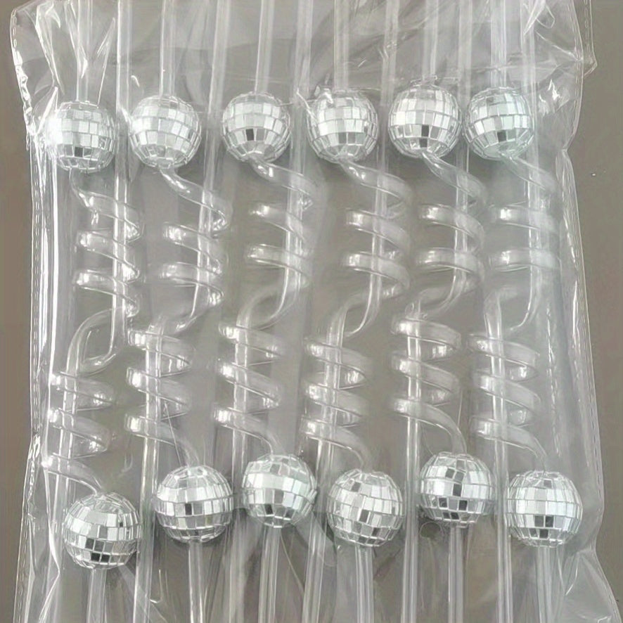 12 Reusable Disco Ball Straws for Party Decorations and Home Bar Use
