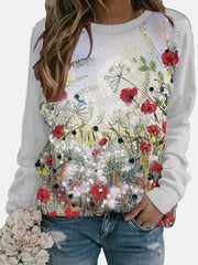 Graphic Print Crew Neck Long Sleeve T-shirt for Women