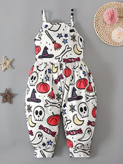 Toddler Girls Witch Hat Prints Halloween Cami Jumpsuit Romper
