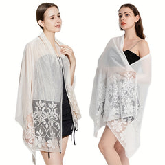 Boho Floral Embroidery Scarf Large Shawl Thin Breathable Head Wrap