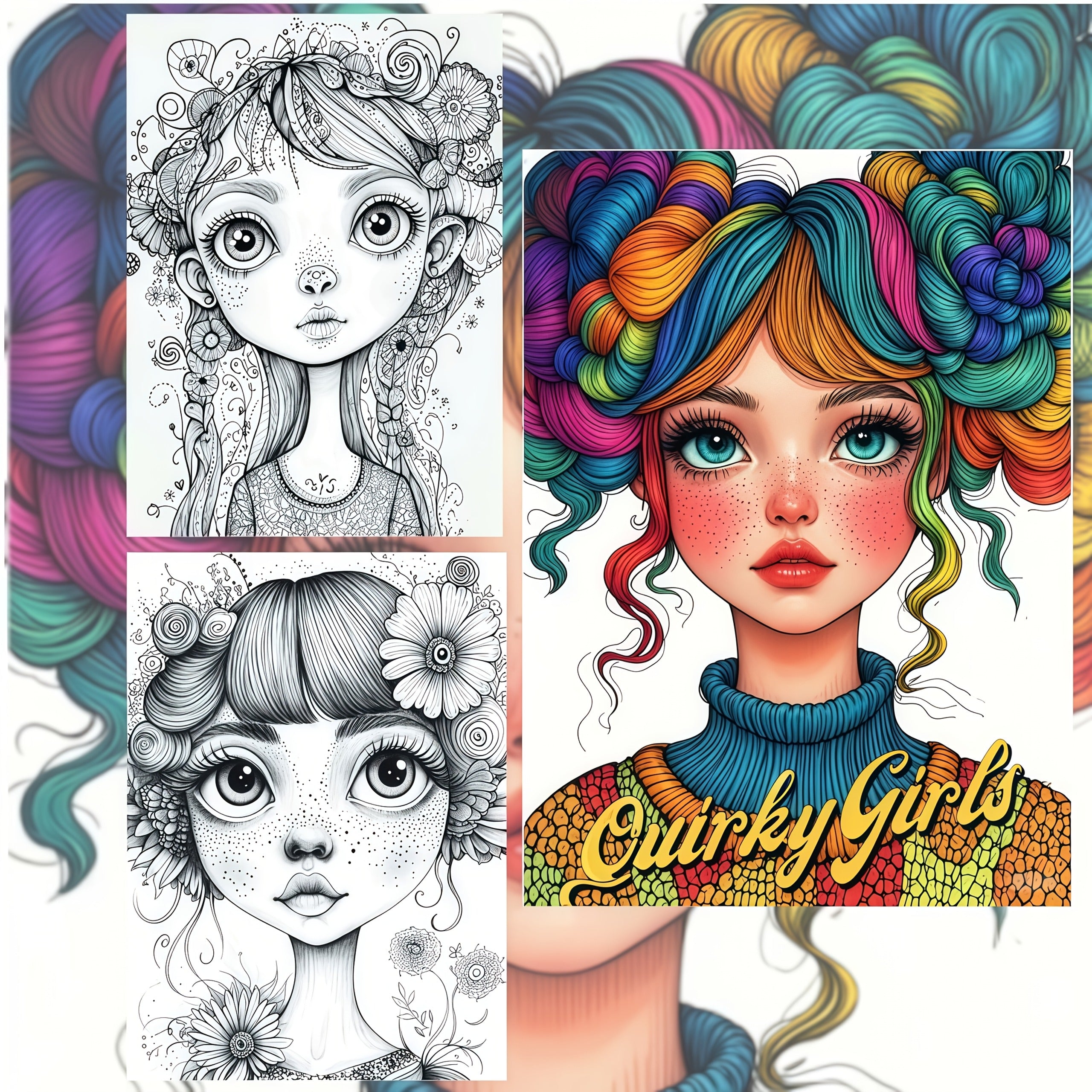 Quirky Girls Coloring World: Unique Patterns Adult Coloring Book