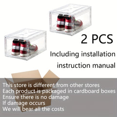 2pcs Transparent Shoe Boxes With Door Stackable Shoe Rack Plastic Organizer