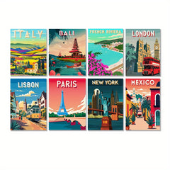 8pcs Scenic Towns Under Buildings 40 64x50 Frameless DIY Acrylic Painting Kit
