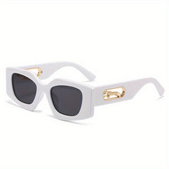 Y2K Geometric Frame Sunglasses Leopard Engraved Hollow Temple Glasses UV400