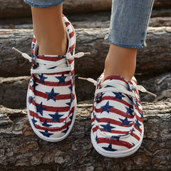 Women's Star & Striped Print Canvas Shoes Casual Lace Up Outdoor Sneakers