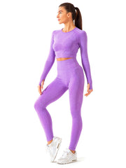 Women's High Waist Yoga Set Long Sleeve Fitness Top & Leggings