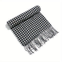 Houndstooth Fringe Trim Scarf Faux Cashmere Shawl Wrap