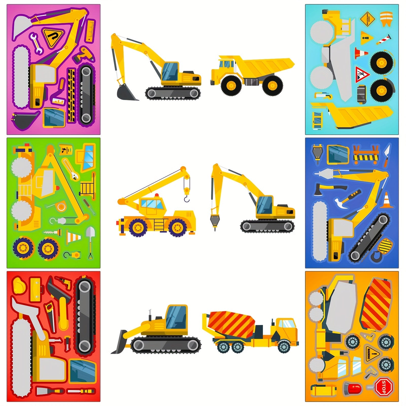 6 Sheets Excavator Theme Face Changing Stickers