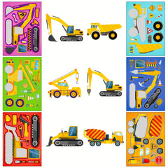 6 Sheets Excavator Theme Face Changing Stickers
