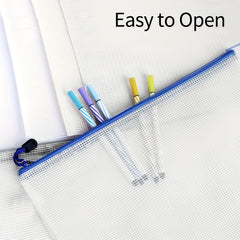 10pcs Mixed A4 & A5 Mesh Zip File Bags for School & Office Supplies