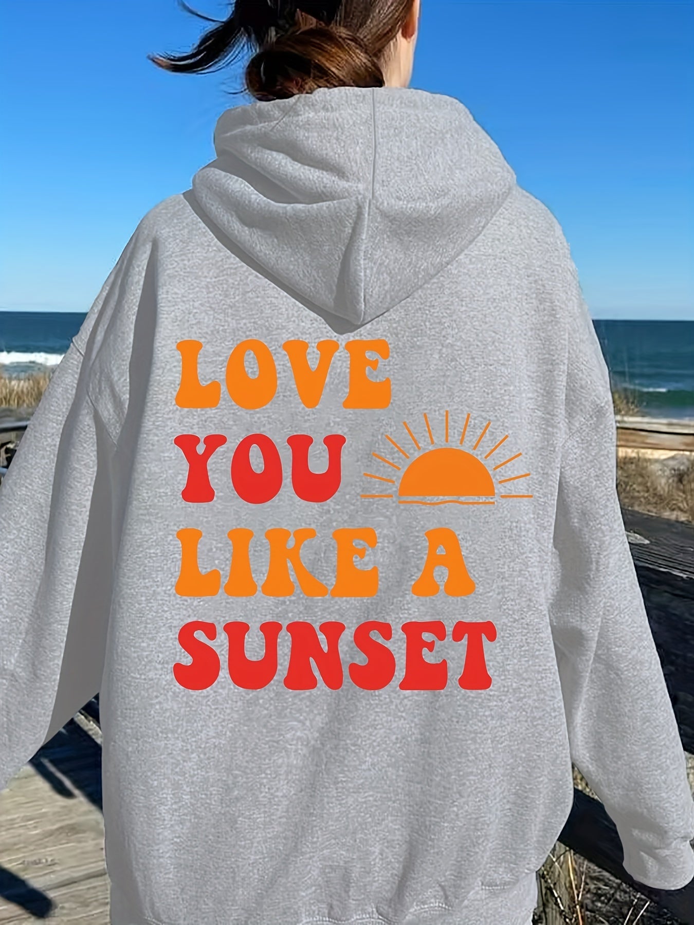 Love You Print Hoodies Long Sleeve Pocket Casual Sweatshirt