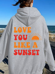 Love You Print Hoodies Long Sleeve Pocket Casual Sweatshirt