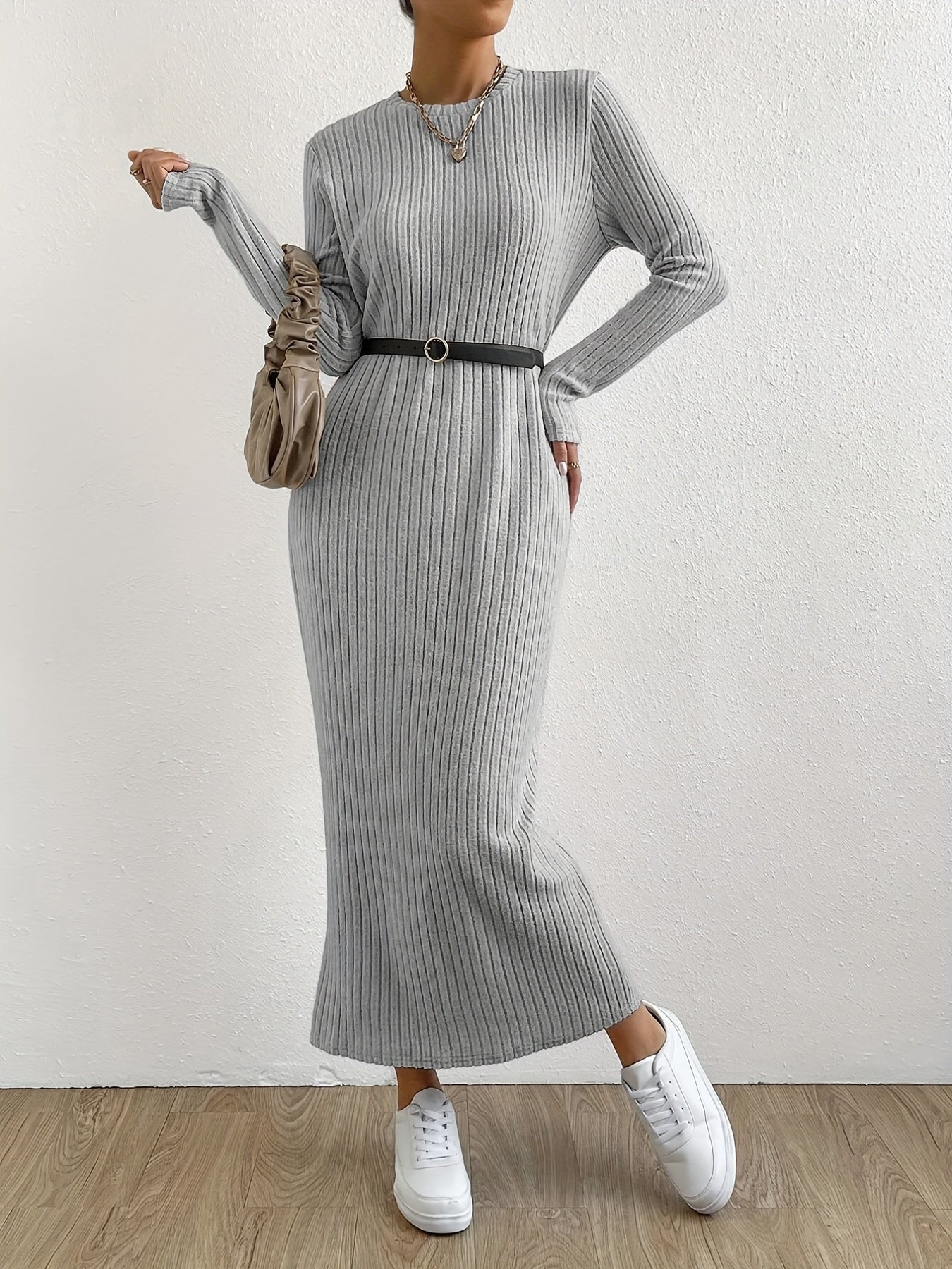 Ribbed Maxi Dress Long Sleeve