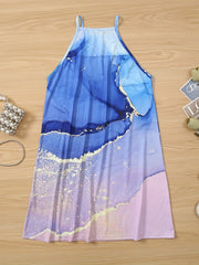 Marble Print Gradient Spaghetti Dress Summer Mini Dress