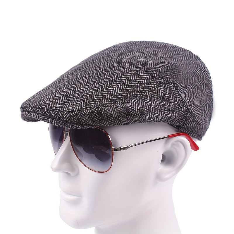 Men's Herringbone Beret Newsboy Cap Cabbie Hat