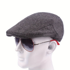 Men's Herringbone Beret Newsboy Cap Cabbie Hat