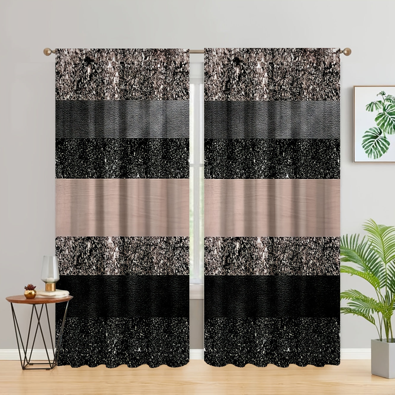 2pcs Bright Printed Curtains Rod Pocket Top Window Drapes
