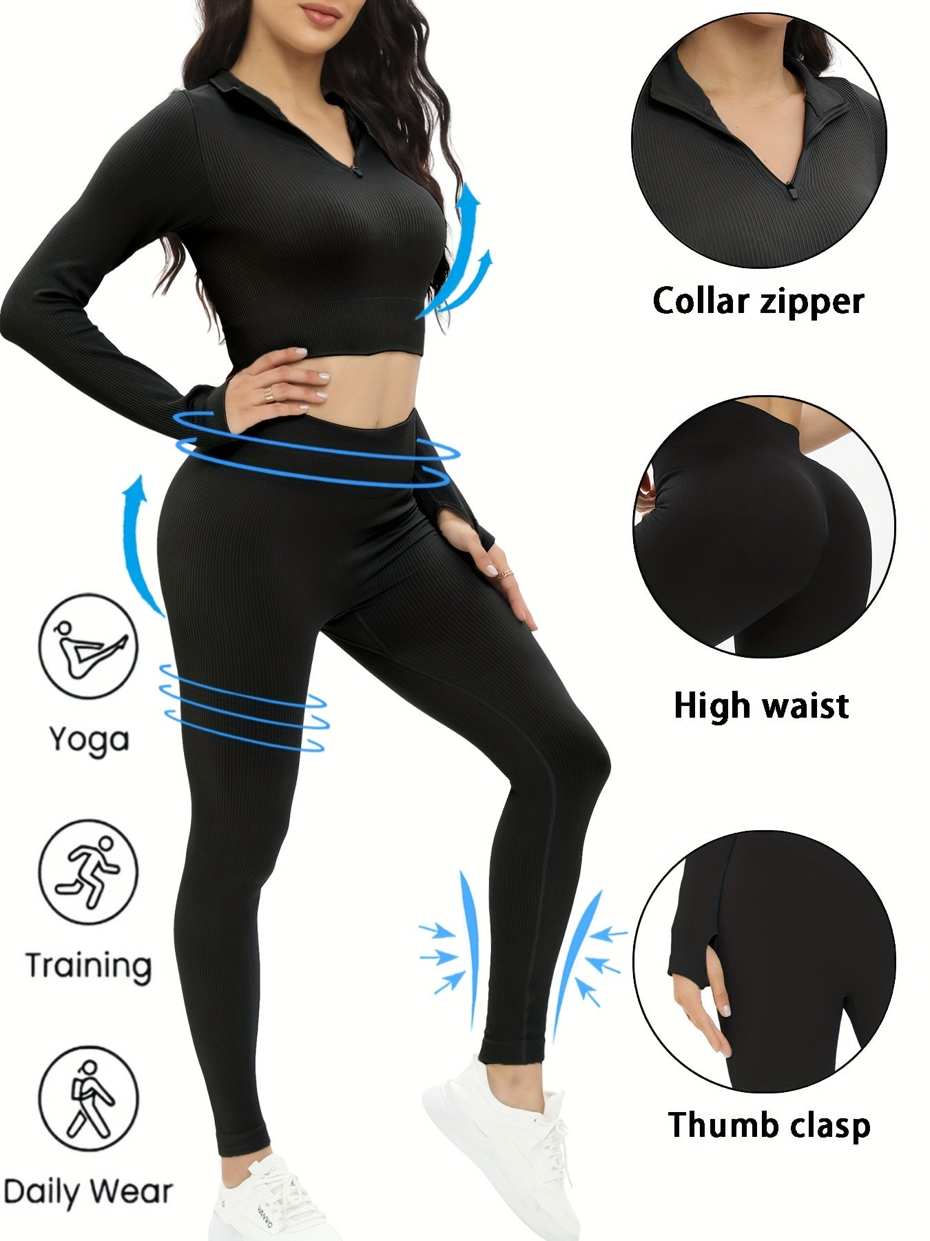 Yoga Set: Zipper Long Sleeve Top & High Stretch Leggings