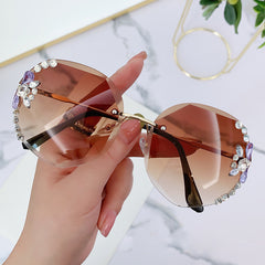 Rhinestone Square Sunglasses Vintage Ladies Stylish Oversized Sun Glasses