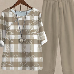 Women's Plus Size Floral & Plaid Print Top & Harem Pants Set