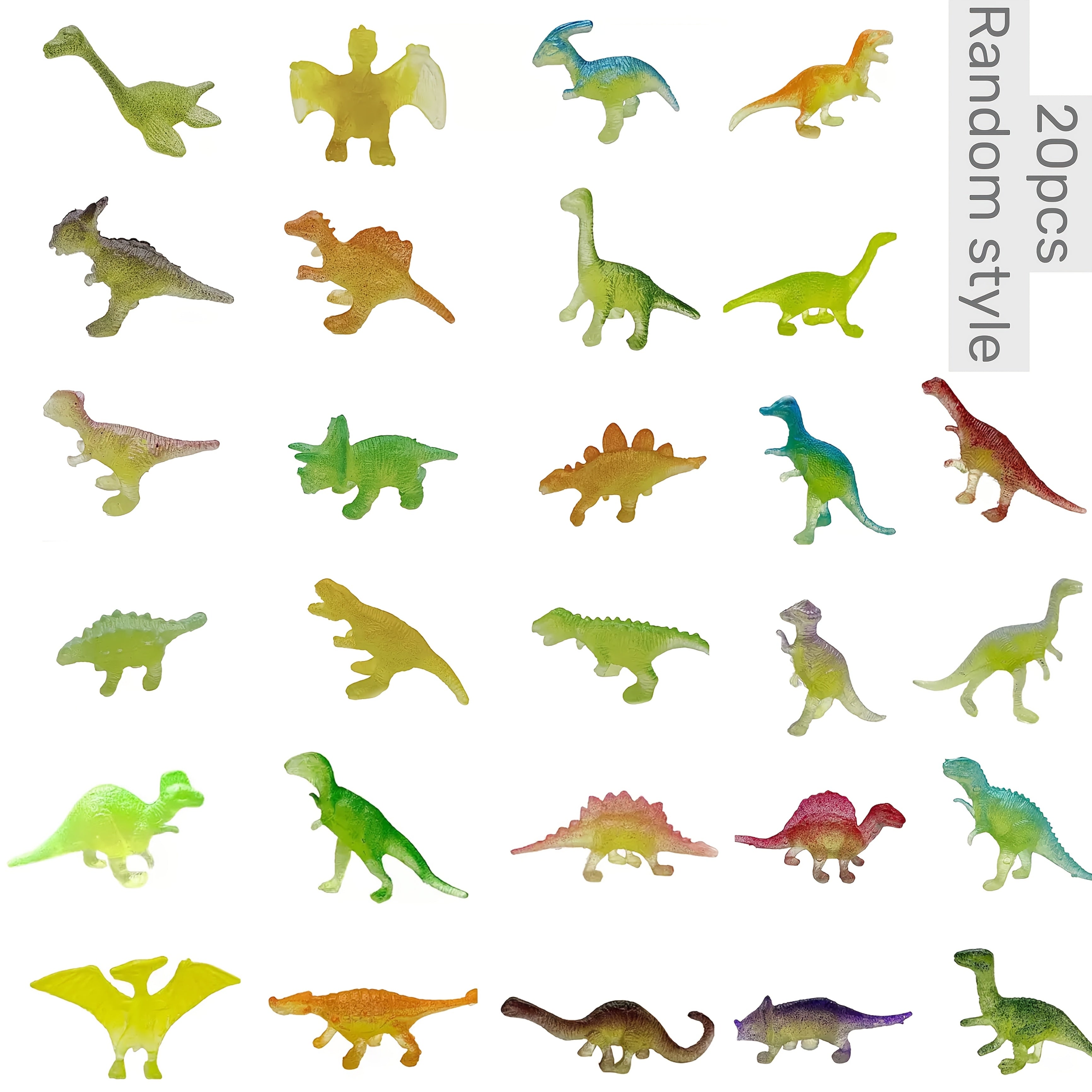 20pcs Glow in the Dark Mini Dinosaur Figures - Random Colors Collectible