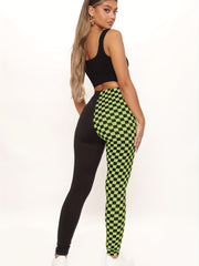 Plaid Print Colorblock Skinny Leggings Casual Every Stretchy Leggings